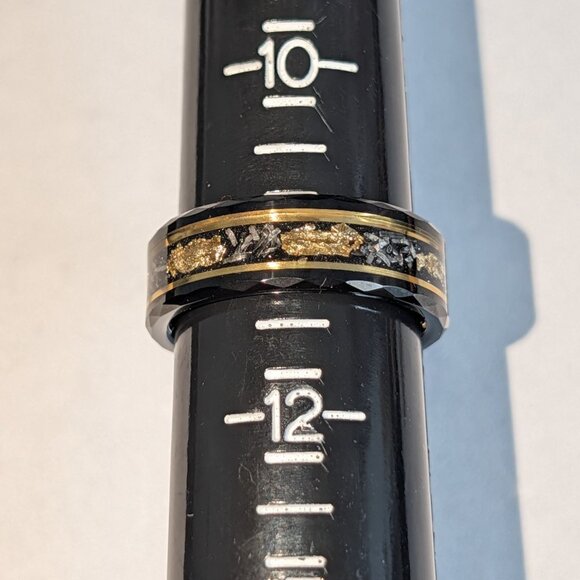 Tungsten Carbide Other - Mens Tungsten Carbide Ring Crushed Gold Leaf Meteorite Inlay Sz 11 Unique Cosmic